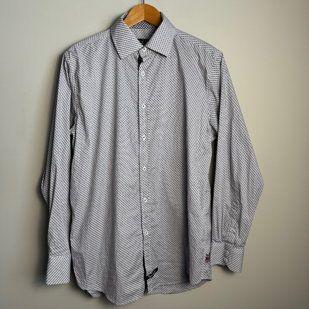 English‎ Laundry Long Sleeve Button Up Casual Dress Shirt 3-D Geometric Gray 16